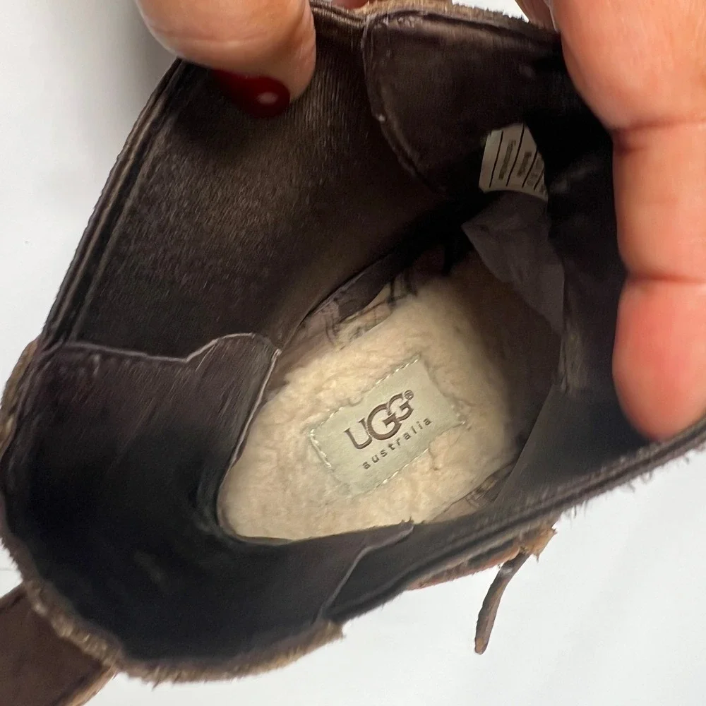 UGG Krewe Ankle Boots Womens 8 Chocolate Brown‎ Leather Moto Harness 1004207
